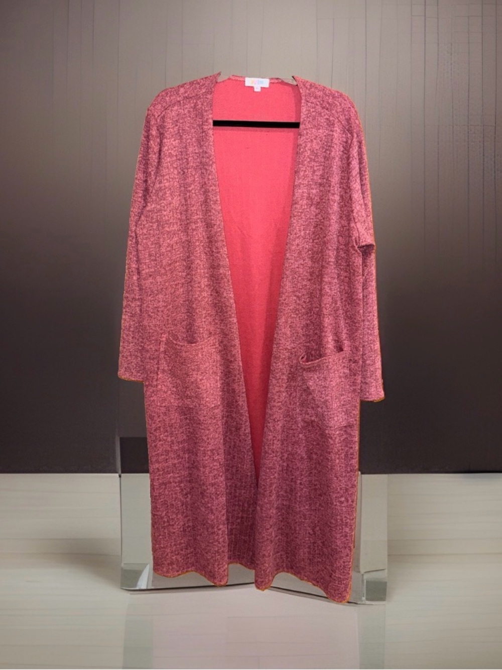 LuLaRoe Long Open-Front Ribbed Cardigan in Heather Rose Pink-XL-GC